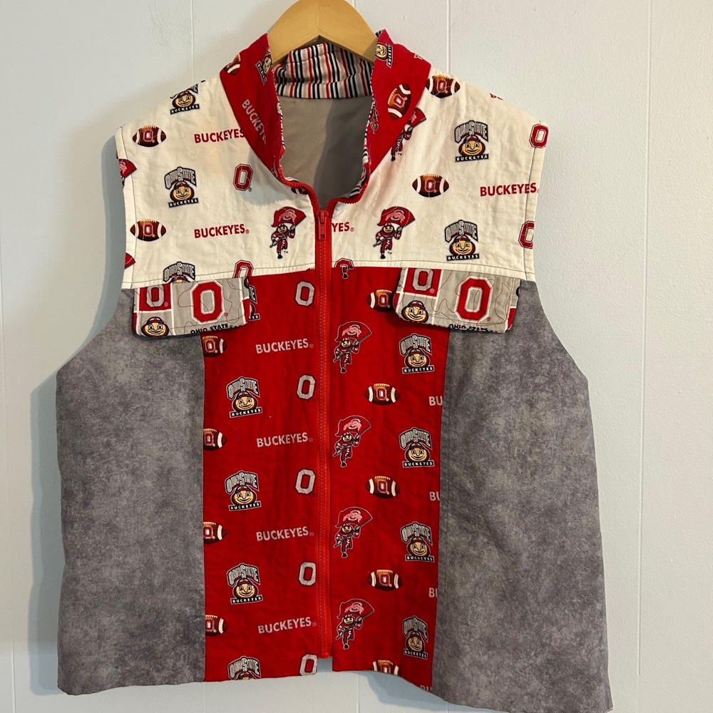 Ohio State Buckeyes Brutus Patchwork Quilted Full Zip Vest‎ Red Grey handmade L